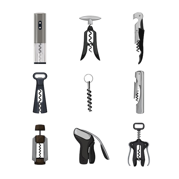 Corkscrew wine set cartoon vector illustration