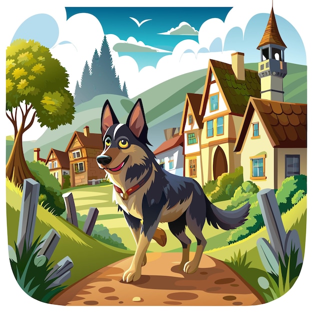 Corman Shepherd dog disgraced walks village vector