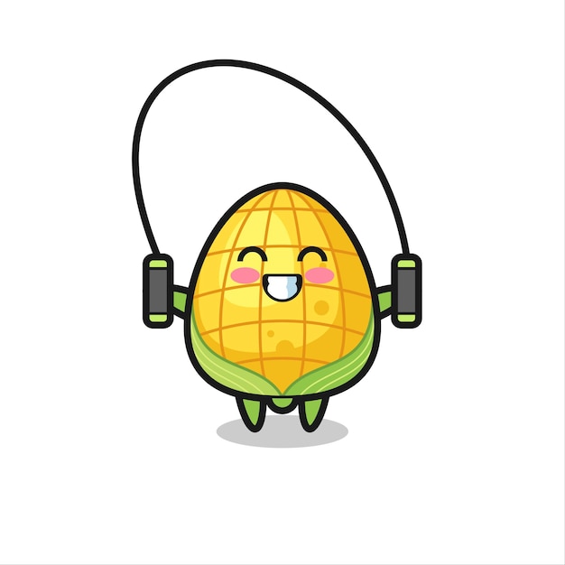 Corn character cartoon with skipping rope , cute style design for t shirt, sticker, logo element