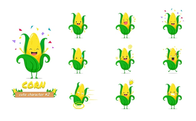 Corn character set 2 isolated on a white background Corn character emoticon illustration