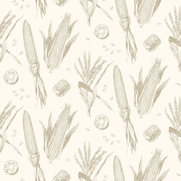 Corn on the cob vintage design seamless pattern. 