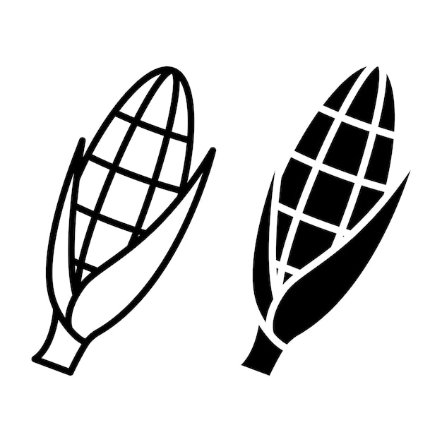 Corn cobs icons Corn in outline and glyph style