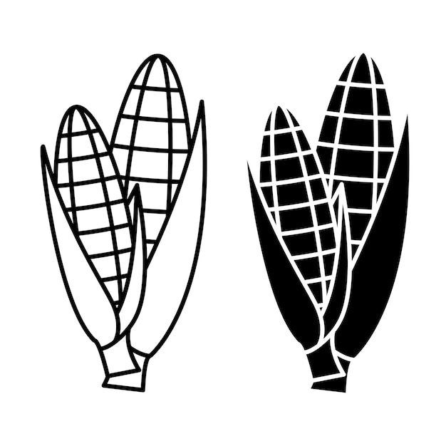 Corn cobs icons Corn in outline and glyph style