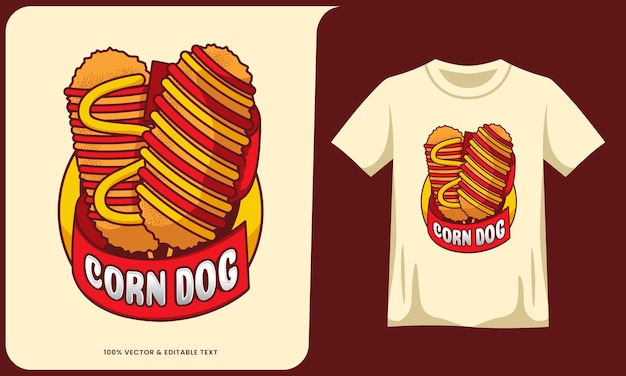 Corn dog cartoon logo with text effect and tshirt design