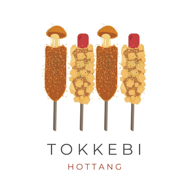 Corn Dog Hotang Tokkebi Hotdog Vector Illustration Logo with Mozzarella Cheese and Sausage Filling