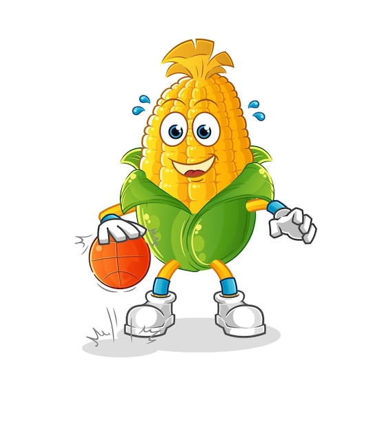 Corn dribble basketball character cartoon mascot vector