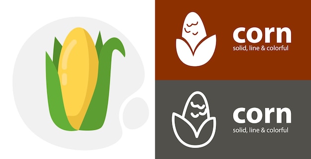 Corn flat icon with corn simple line icon