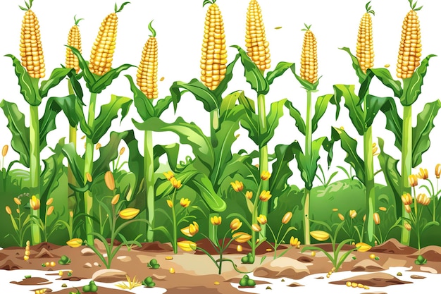 Corn grows in field Harvest agricultural plant Food product Farmer farm illustration