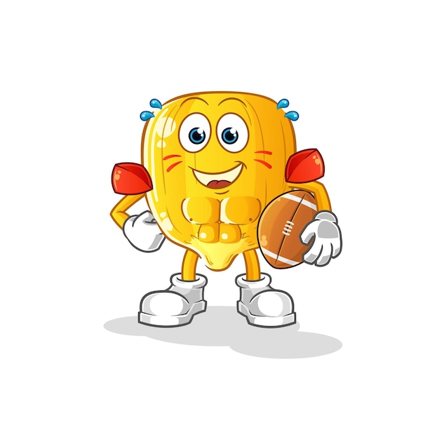 Corn kernel playing rugby character. cartoon mascot vector