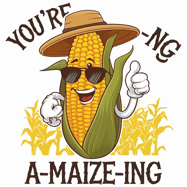 Vector corn maize welcoming hands cartoon mascot illustration character vector clip art