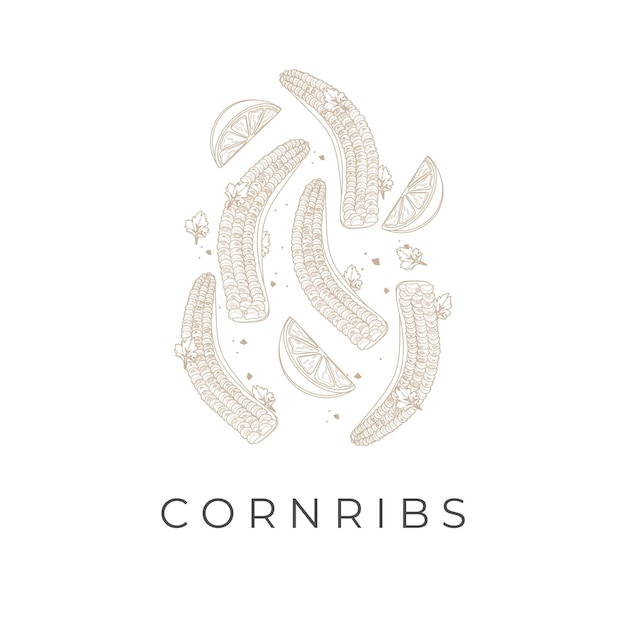 Corn Ribs Simple Line Art Vector Illustration Logo