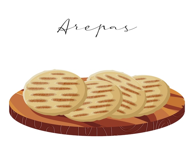 Corn tortillas, Arepas, Latin American cuisine. National cuisine of Colombia. Food illustration