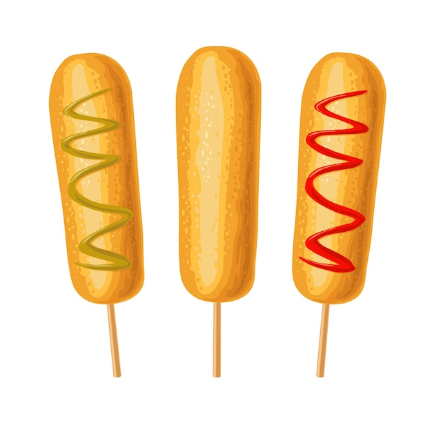 Corndogs with ketchup and mayo Vector flat illustration isolated