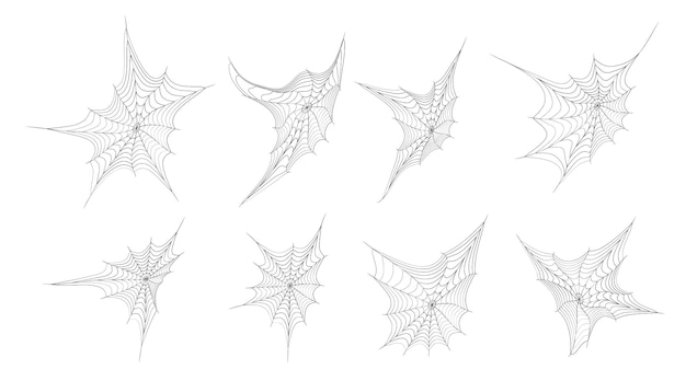 Corner spider web fluttering in wind Design element for Halloween Black and white vector