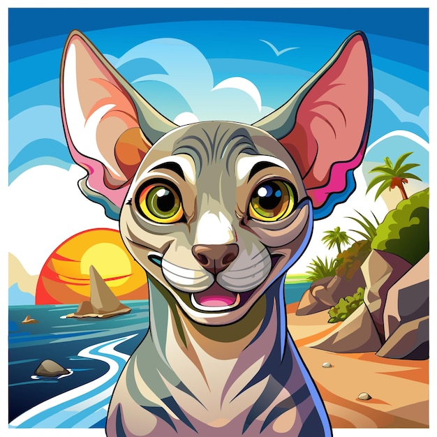 Cornish Rex cat left smiles sea vector