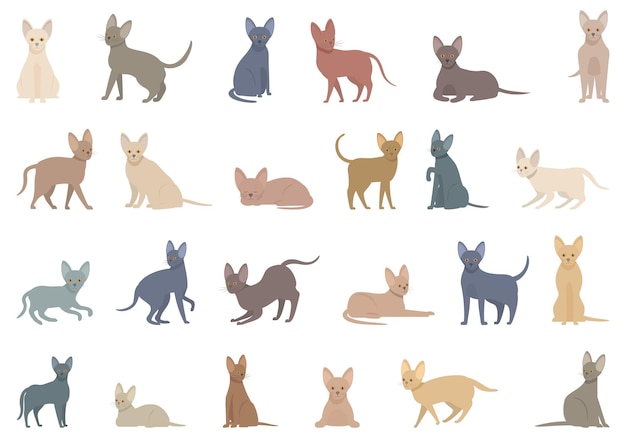 Cornish Rex icons set cartoon vector Cat animal Face nature