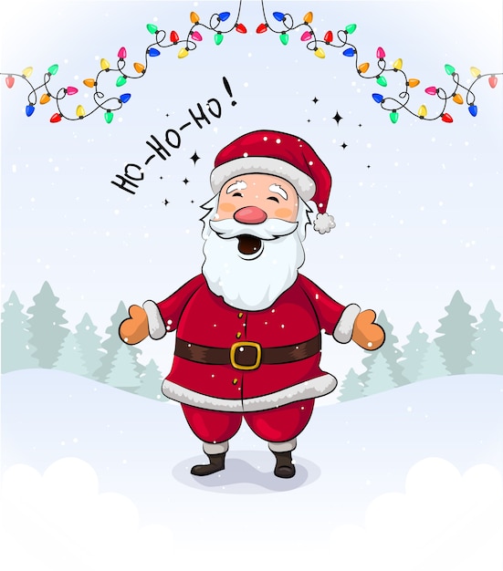 Corolful Cristmas grteeting card with cute smiling Santa Claus