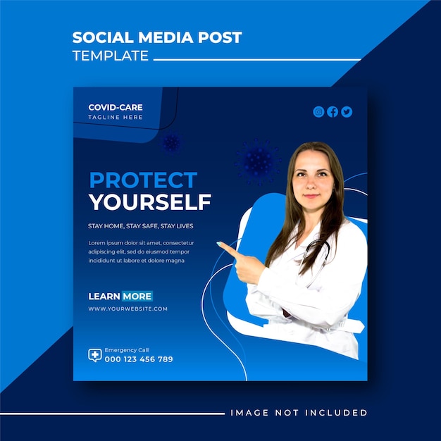 Corona virus social media square post flyer template