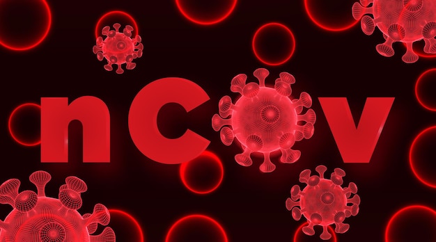 Coronavirus 2019nCoV symptoms headline With Low poly wireframe Virus symbol Vector Illustration isolated on red background