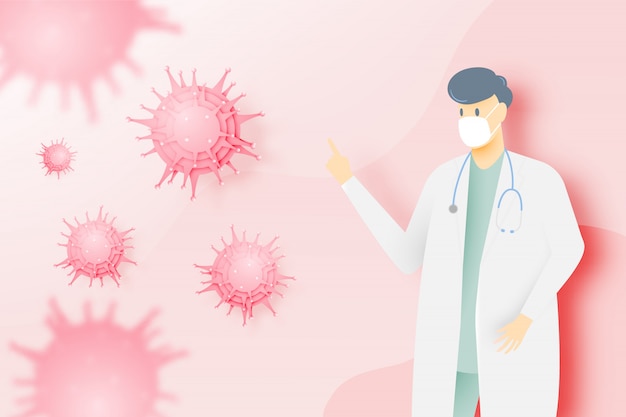 Coronavirus banner in paper art style and pastel scheme  illustration