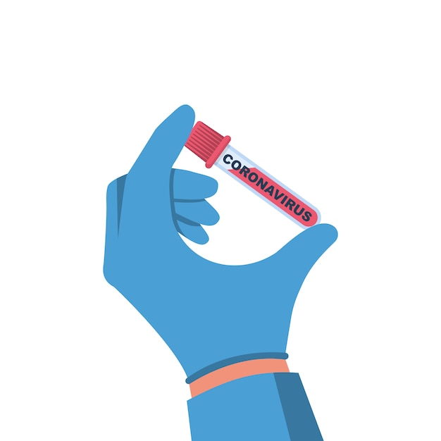 Coronavirus concept. Doctor holding in hand test tube with a blood test of the sick patient.