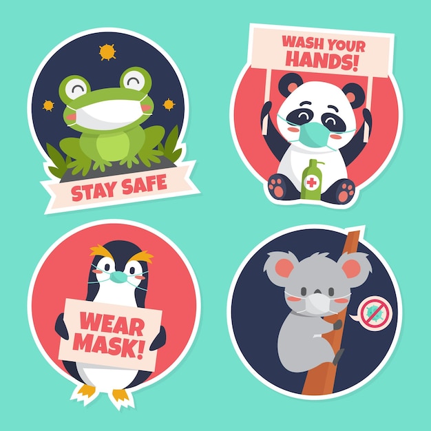 Coronavirus concept stickers with cute animals