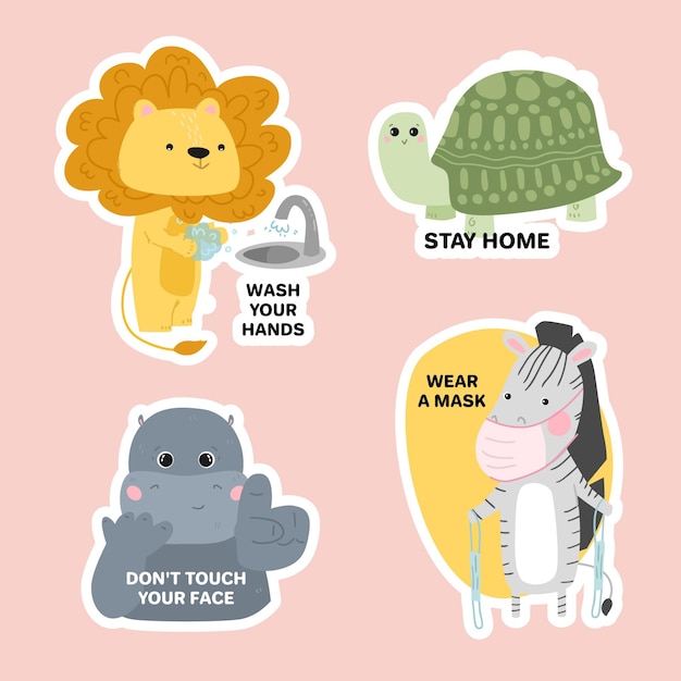 Coronavirus concept stickers with cute animals