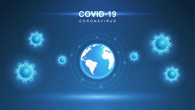 Coronavirus COVID-19. Coronavirus outbreak and coronaviruses influenza background. COVID-19 Virus. Virus attack on earth. Illustration.