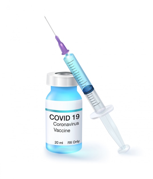 Coronavirus (Covid-19) Vaccine, Syringe and Dose Bottle Vaccine To stop the infection from new strains of virus That is currently spreading around the world. Realistic file.