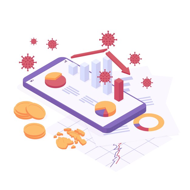 Vector coronavirus economic crisis isometric vector illustration