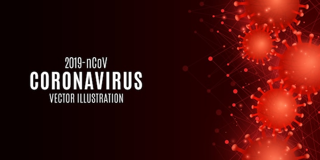 Coronavirus infection background. Covid 19 banner for medical design. Pathogenic organism in the blood. illustration.