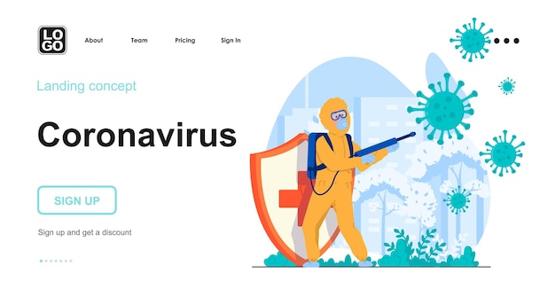 Coronavirus landing page template with people character