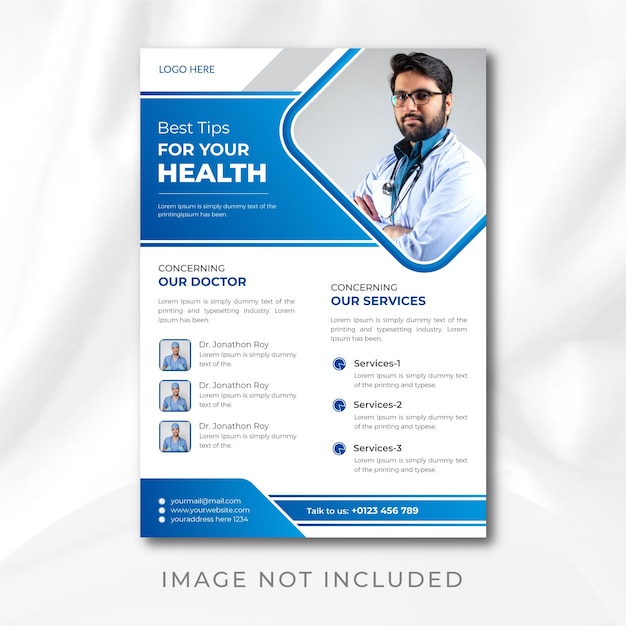 Coronavirus medical healthcare and corporate products a4 flyer design template with photo vector