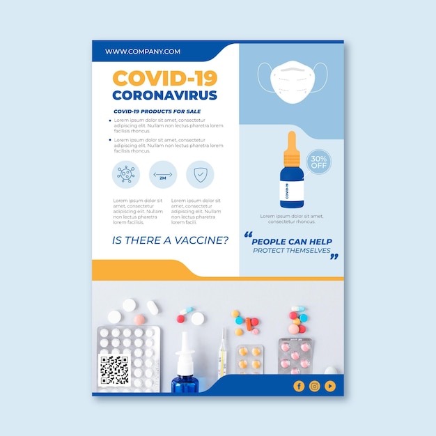 Coronavirus medical products flyer template with photo