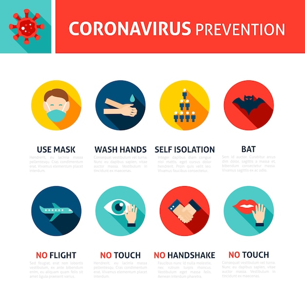 Coronavirus Prevention Tips Infographic Flat Vector Illustration of Medical Concept with Text