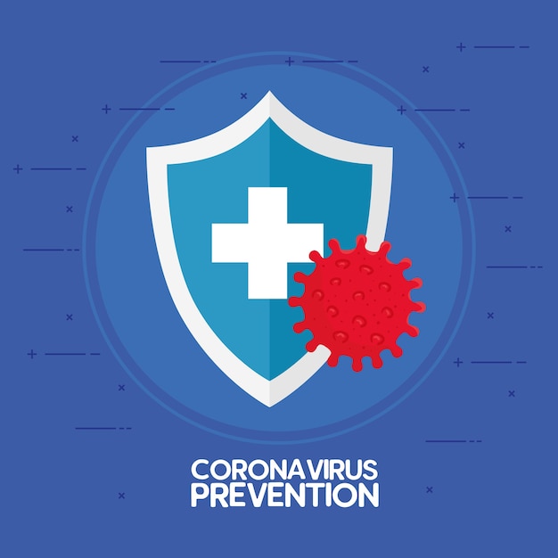 Coronavirus prevention, world map with shield protection illustration