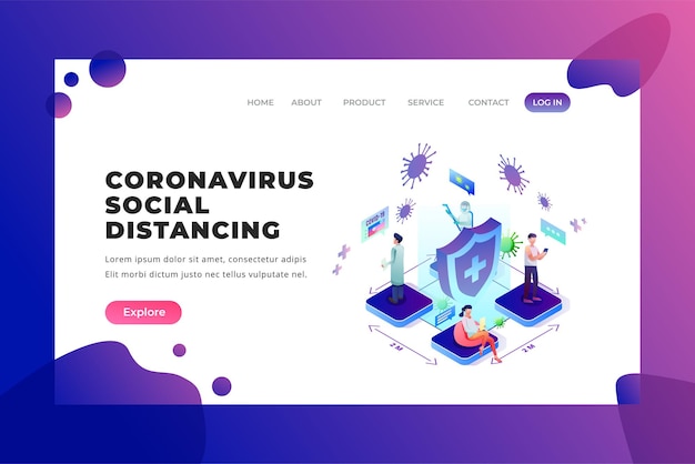 Coronavirus social distancing - Vector Landing Page