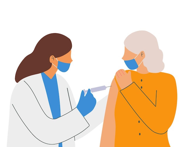 Coronavirus vaccination doctor injecting a patient illustration in flat style