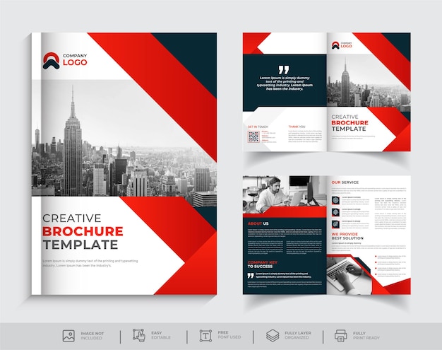 Corporate bifold brochure design template Premium Vector