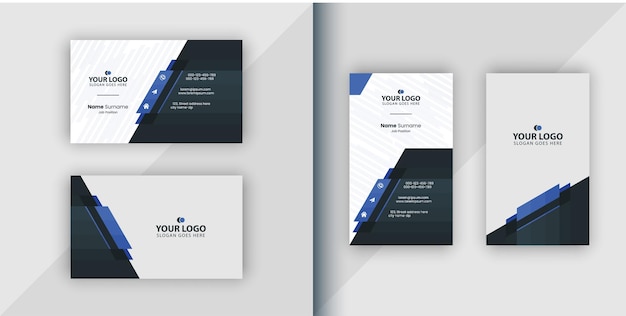 Corporate blue business card design horizontal and vertical