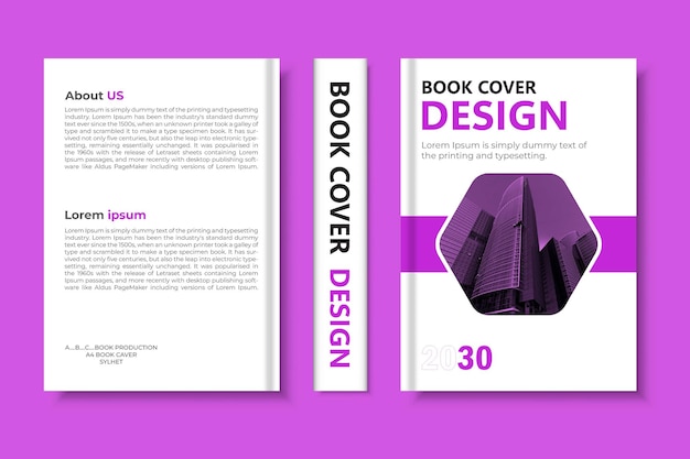 A corporate book cover design template in color purple