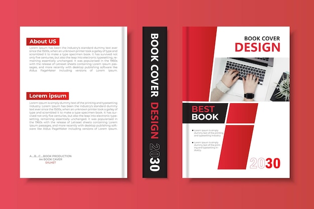 A corporate book cover design template in gradient colors of red and dark red