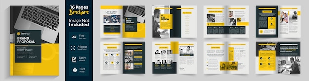 Corporate Brand Proposal 16 Pages Brochure Template With Yellow & Dark Layout