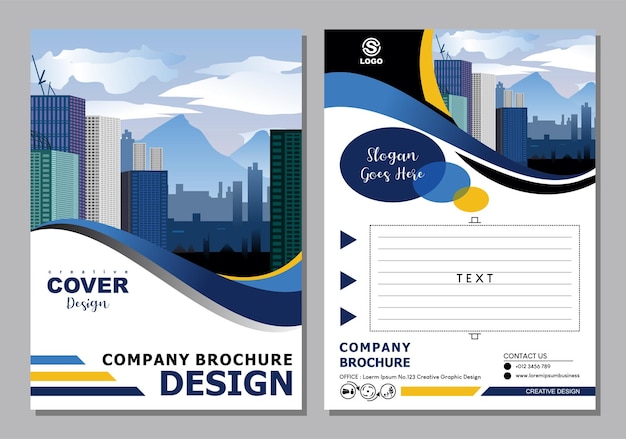 Corporate brochure design with building vector illustration