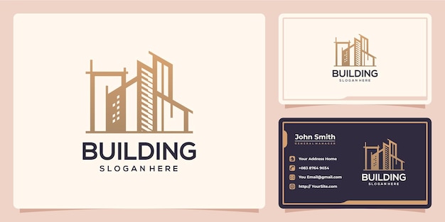 Corporate building logo template with geometric shapes design concept and business card inspiration