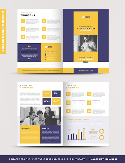 Corporate business bifold brochure design and company marketing flyer design template