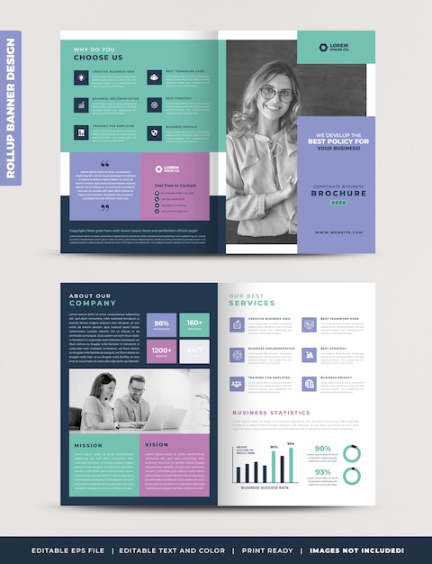 Corporate business bifold brochure design and company marketing flyer design template