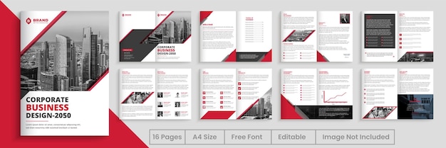 Corporate business brochure 16 pages a4 template Premium Vector