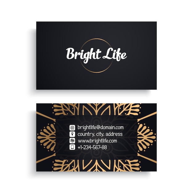 Corporate business card template with ethnic luxury design, boho style