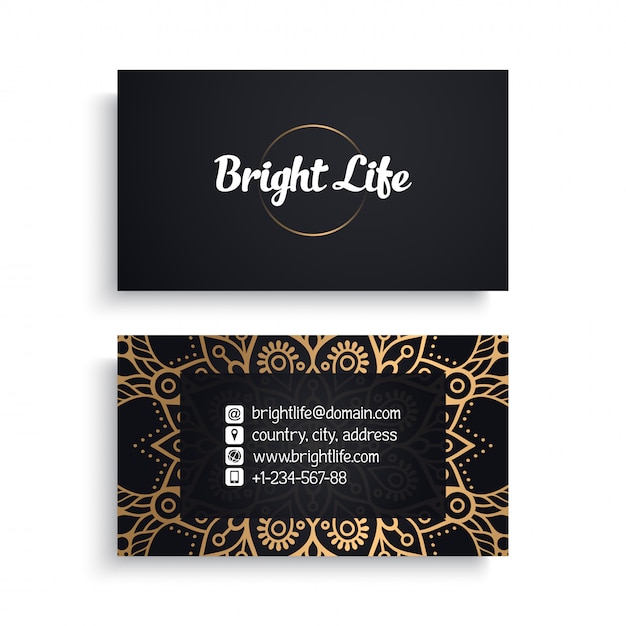 Corporate business card template with ethnic luxury design, boho style